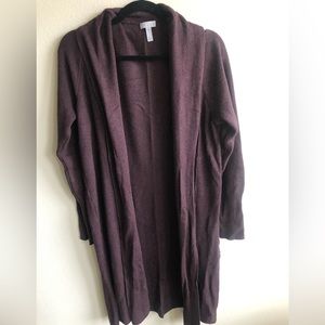 Leith plum charcoal long cardigan in 1x.